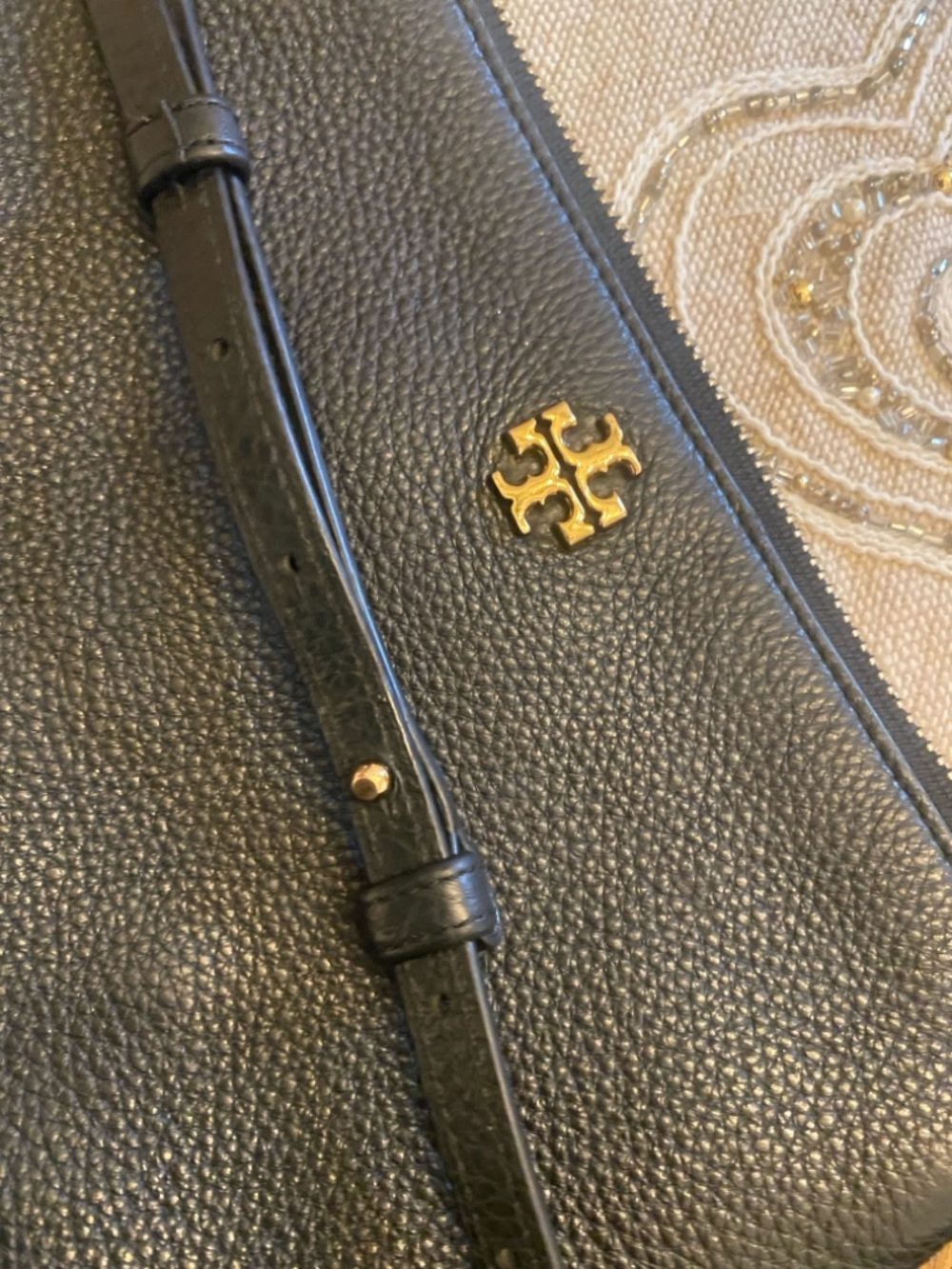 Tory Burch Black Pebbled Leather Logo Crossbody - Picture 10 of 16